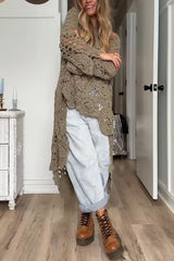 Boho Style Crochet Long Sleeve High Low A-line Maxi Top