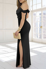 Elegant Beaded Strap Sexy Slim Fit Slit Maxi Dress