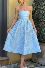 Jacquard Fabric Strapless Open Back Elegant Slim Midi Dress