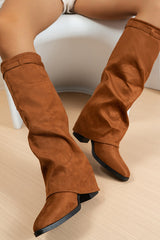 Suede Chunky Heel Slip-on Mid-heel Fashion Boots