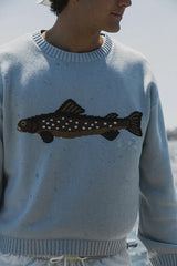 Fashionable Fish Pattern Round Neck Loose Knitted Sweater