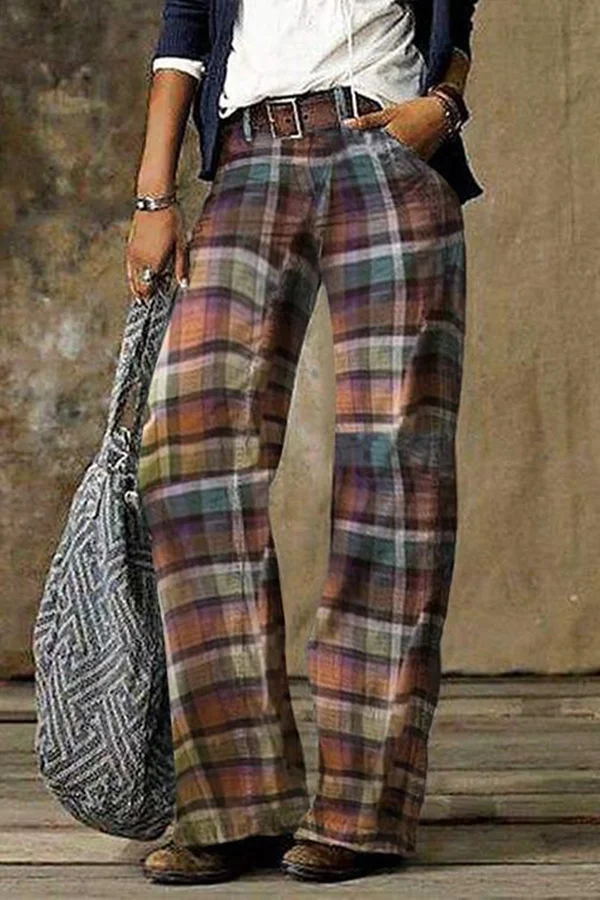 Kennan Vintage Plaid Straight Leg Pants