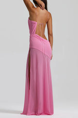 Sexy Halter Waist-baring Backless Lace-up High-slit Maxi Dress