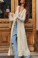 Fashion Hollow V-neck Long-sleeved Casual Knitted Cardigan