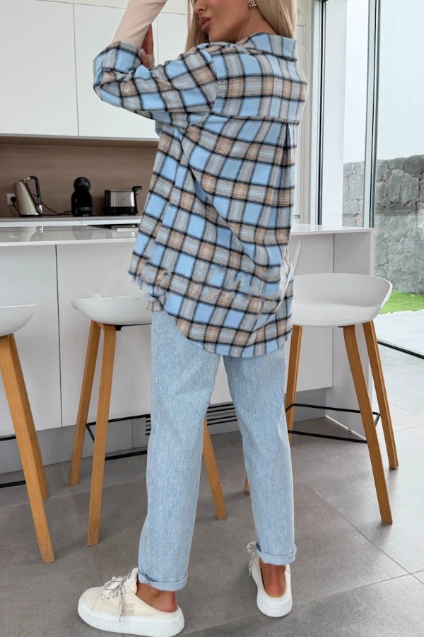 Love of Mine Plaid Print Long Sleeve Oversized Blouse