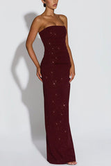 Pandra Glittery Crepe Fabric Off Shoulder Ruched Slit Cape Maxi Dress