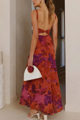 Fashion Tie-dye Backless Suspender Holiday Maxi Dress