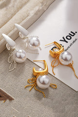 Elegant Pearl Bow Tassel Pearl Earrings