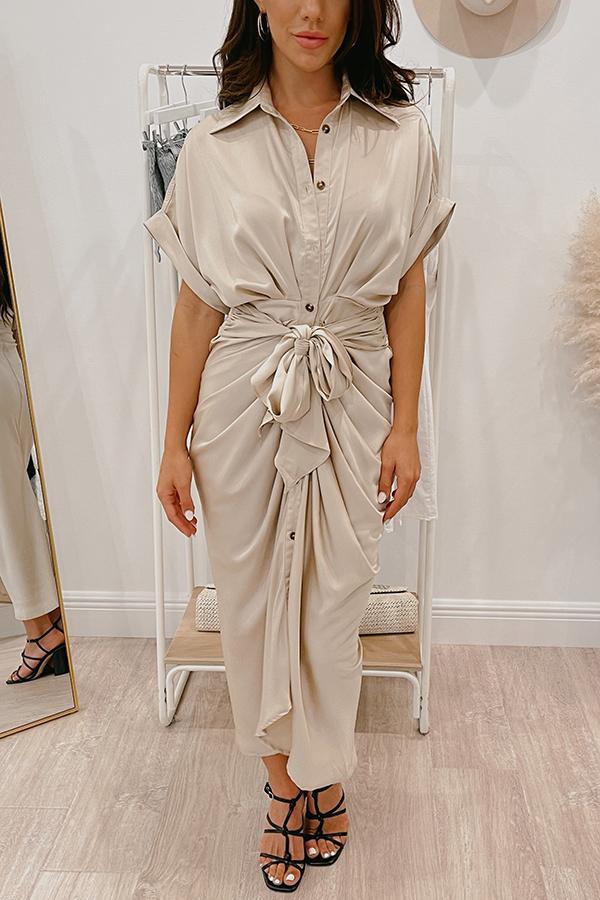 Amazing, Satin Button Down Style Drape Dress