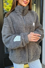 Solid Color Casual Long Sleeve Zipper Pocket Loose Jacket