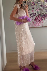 Like Gelato Sheer Large Sequin Short Sleeve Cover-up Maxi Dress