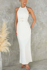 Sexy Backless Halter Neck Slim Waist Maxi Dress