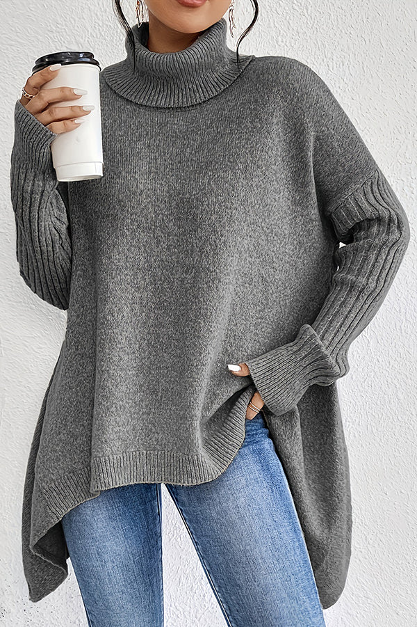 Solid Color High Collar Long Sleeve Loose Knitted Sweater