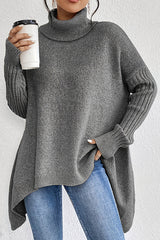 Solid Color High Collar Long Sleeve Loose Knitted Sweater