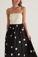 Fashion Polka Dot Print Tube Top Spliced Maxi Dress