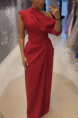 Single Tonight Ruched Irregular Neck One Half Sleeve Formal Maxi Dress