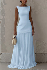 Solid Color Sleeveless Pleated Elegant Maxi Dress