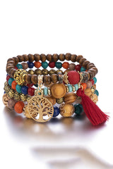 Bohemian Multi-layered Wood Beaded Bracelet
