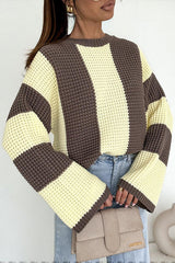 Fashionable Colorblock Loose Long-sleeved Casual Knitted Sweater