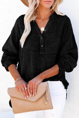 Solid Color Long Sleeve Pleated Button Loose Top