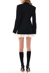 Cue The Chic Lace Trim Button Long Sleeve Lapel Blazer Mini Dress