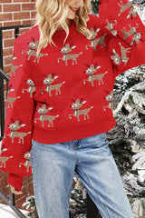 Christmas Deer Loose Round Neck Long Sleeve Knitted Sweater