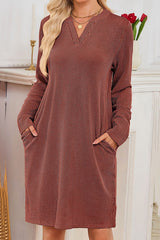 Solid Color Loose Long-sleeved Casual Knitted Mini Dress