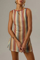 Colorful Zigzag Pattern Round Neck Sleeveless Mini Dress