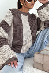 Fashionable Colorblock Loose Long-sleeved Casual Knitted Sweater