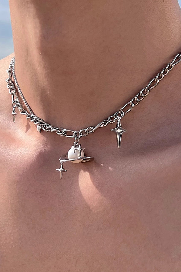 Fashionable Time Dial Metal Necklace