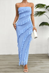 Solid Color Sexy Off-shoulder Slim Back Slit Maxi Dress
