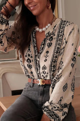 Unique Print Long-Sleeved Button-Up Elegant Shirt