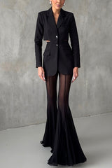 Deep Chic Mesh High Rise Elastic Waist Fishtail Stretch Pants