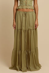 Sabrina Chiffon Mid Rise Adjustable Wst Tiered Silhouette Maxi Skirt