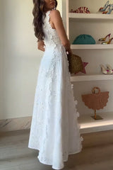 Mairi Embroidery Hollow Fabric Delicate Flower Trim Side Lace-up Maxi Dress