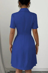 Solid Color Lapel Short Sleeve Button Waist Mini Dress