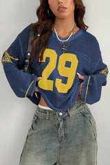 Number 29 Pattern Fashion Casual Street Trend Printed V-neck Long-sleeved Knitted Sweater