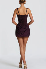 Cornelia Square Neck Back Lace-up Satin Drape Hem Mini Dress