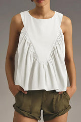 Solid Color Round Neck Sleeveless Pleated Loose Vest