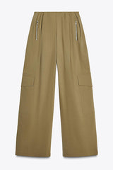 Fashionable Elastic Waist Workwear Wide-leg Pants