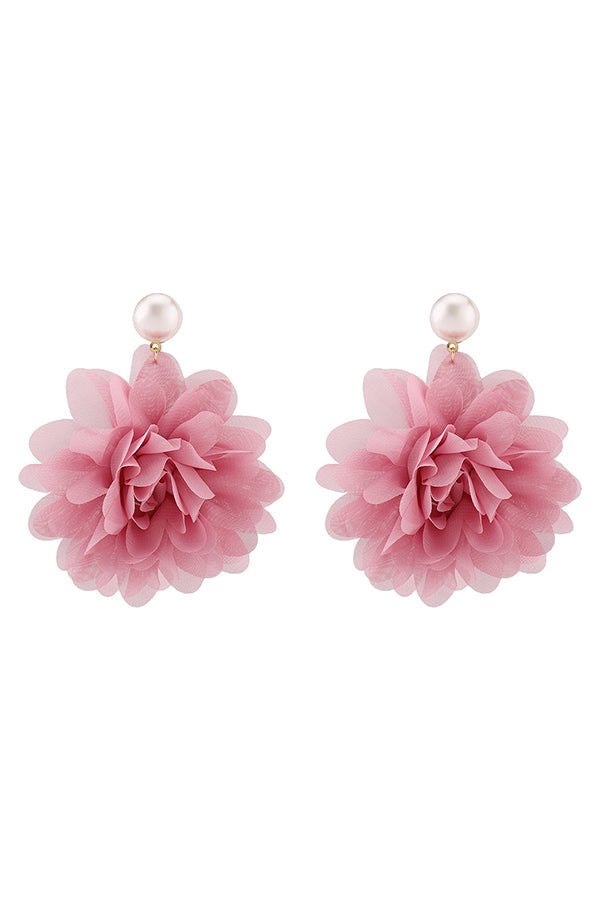 Fashion Holiday Fabric Floral Pearl Earrings