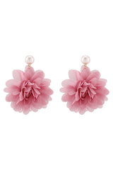 Fashion Holiday Fabric Floral Pearl Earrings