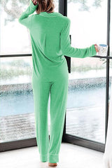 Home-style Loose-fitting Long-sleeved Pocket Shirt and Elastic Waist Casual Pants Set