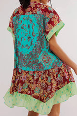 Bohemian Printed Casual Short Sleeve Ruffled Mini Dress