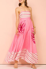 Aston Contrast Floral Print Striped Pocket Maxi Dress