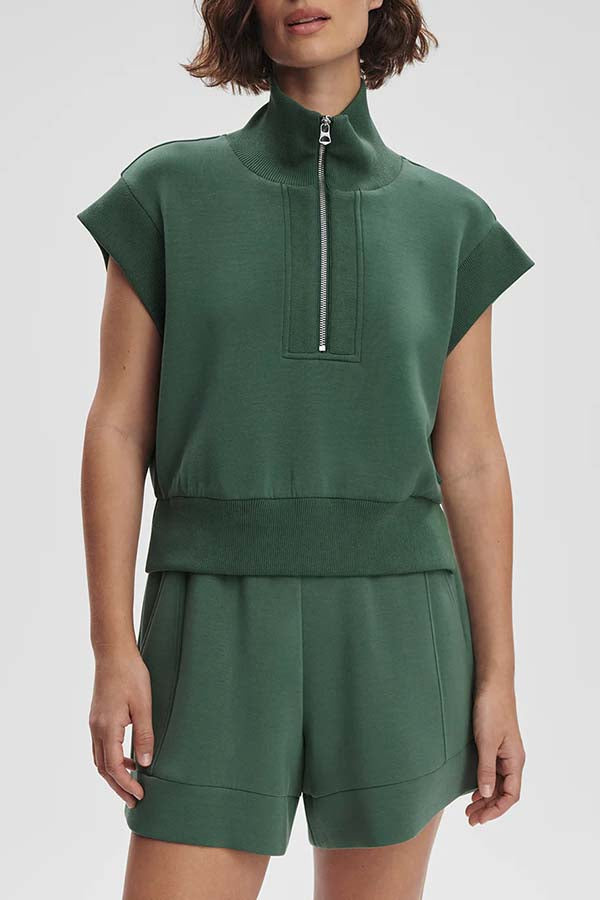 Buttery Touch Half-Zip Short Sleeve Sweatshirt and Elastic Waist Pocket Casual Shorts Set