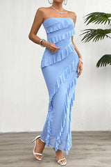 Solid Color Sexy Off-shoulder Slim Back Slit Maxi Dress