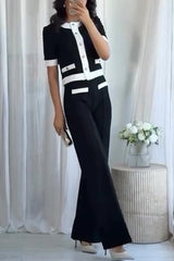 Fashion Contrast Color Stretch High Waist Casual Straight Pants