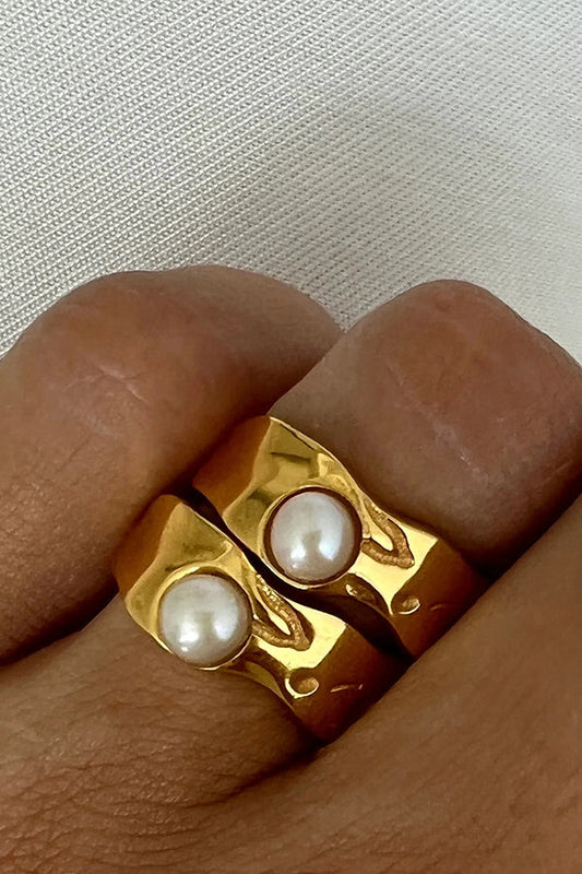 Fashion Gold Plated Stainless Steel Lava Pearl Ring