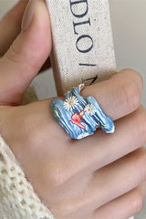 Colorful Dopamine Haze Blue Hand-painted Ring